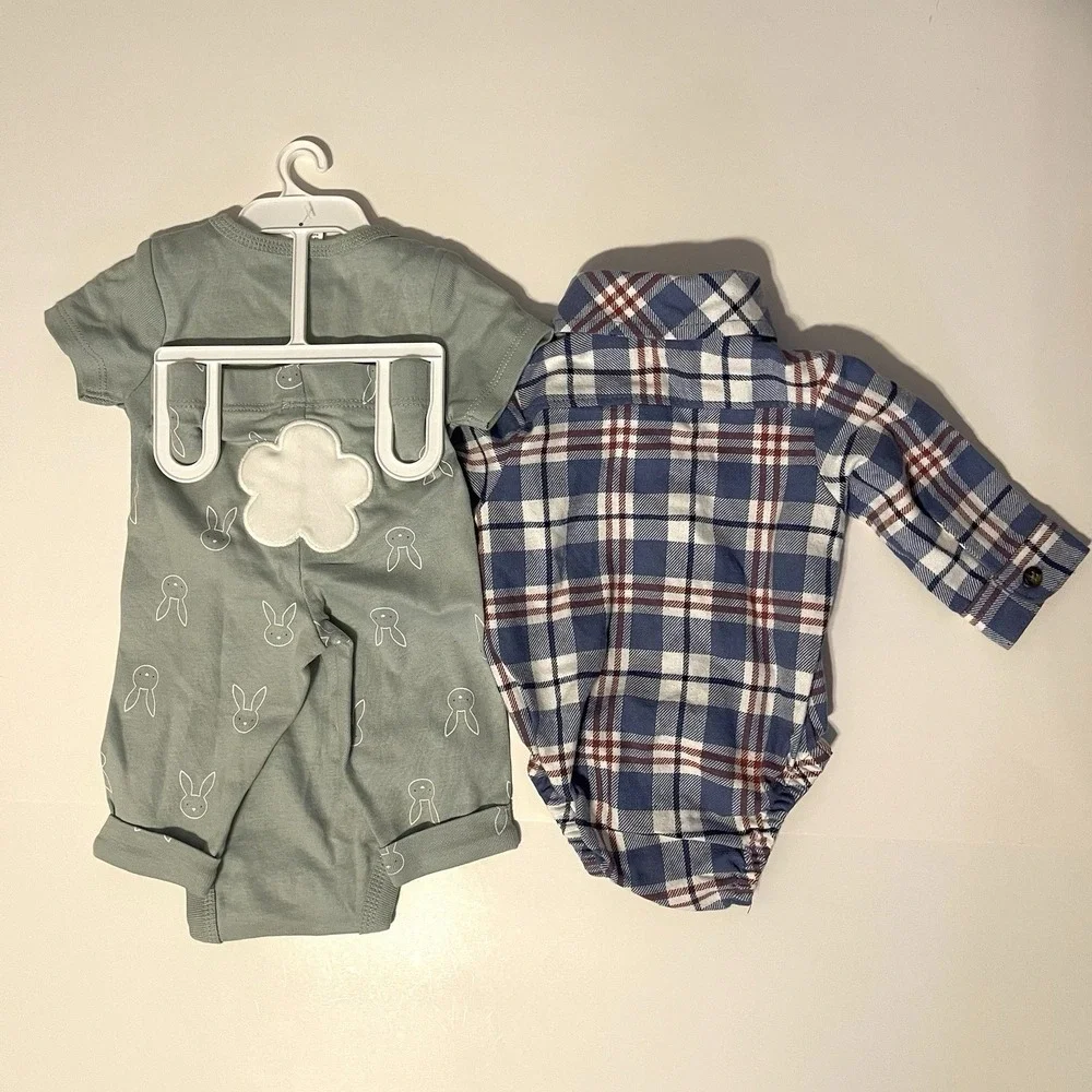 Carter's Baby Boy Outfit Set Newborn Plaid Bodysuit Bunny Pants NWT‎